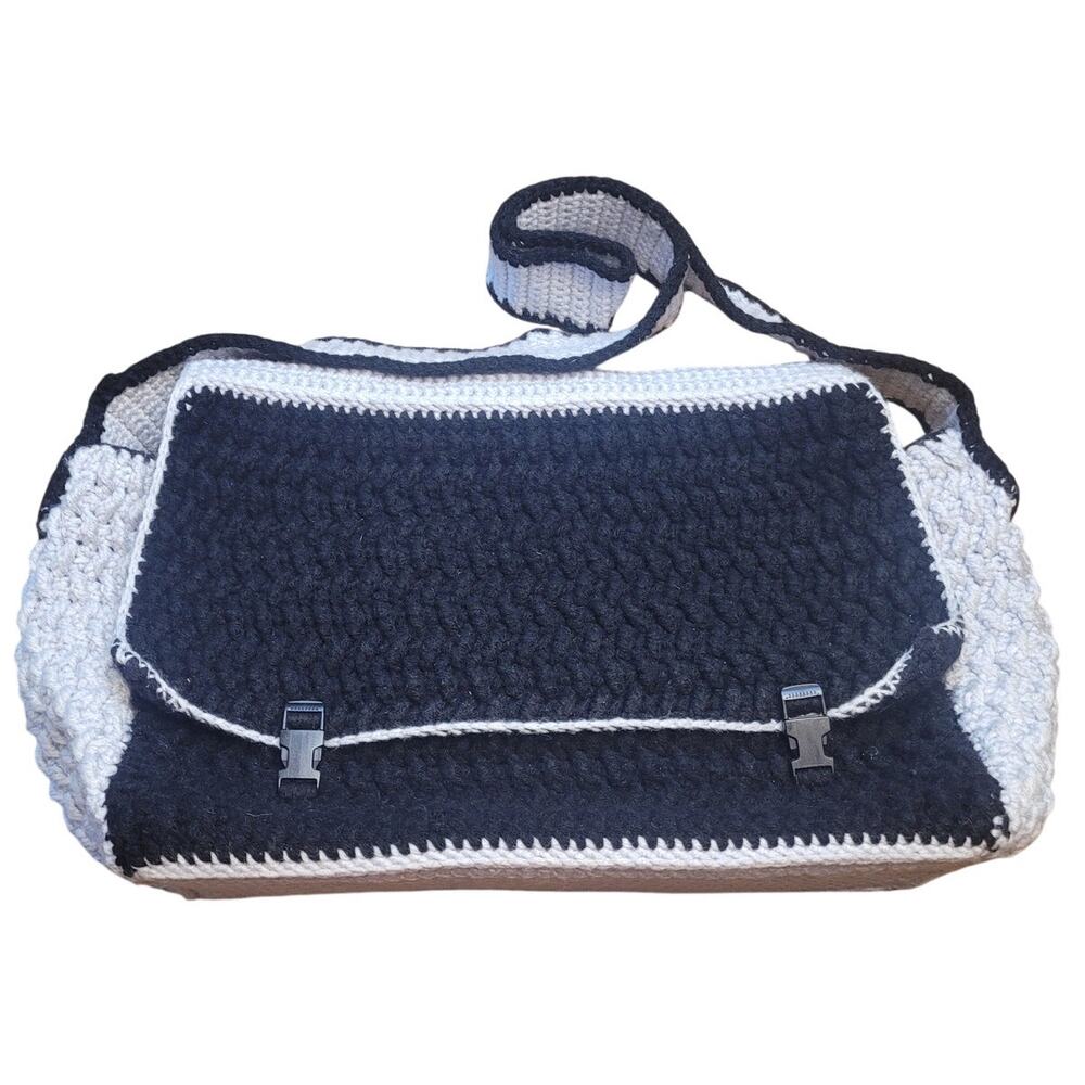 Handmade Crochet Granny Tote XL Black Gray Festival Bag